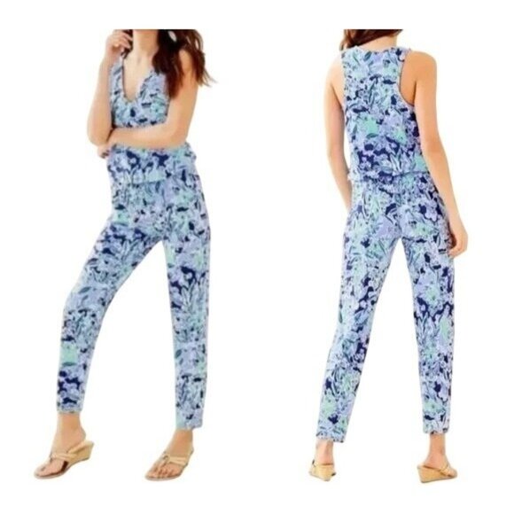 Lilly Pulitzer Pants - Lilly Pulitzer Womens XXS Paulina Floral‎ Jumpsuit Royal Purple Koalatications
